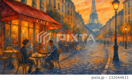 夕暮れのカフェ通り 夕暮れのカフェ通り 132044611