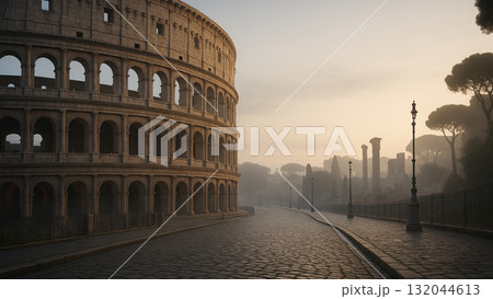 ローマの早朝、コロッセオ前 ローマの早朝、コロッセオ前 132044613