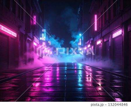 Fast cars blur across the night city street traffic in a streaking lights motion timelapse 132044846