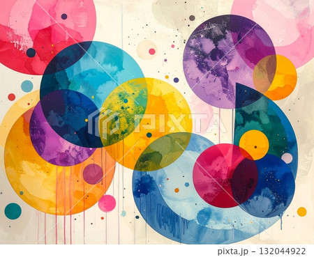 Abstract colorful vector art illustration featuring a pattern of vibrant paint circles and bubbles for a modern design concept Abstract colorful vector art illustration featuring a pattern of vibrant paint circles and bubbles for a modern design concept 132044922