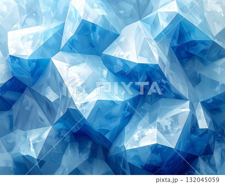 An abstract geometric pattern of blue triangles creates a polygonal wallpaper design with a light ice texture and mosaic shape decoration An abstract geometric pattern of blue triangles creates a polygonal wallpaper design with a light ice texture and mosaic shape decoration 132045059
