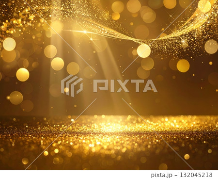Abstract Christmas background with golden bokeh lights and bright holiday glitter 132045218