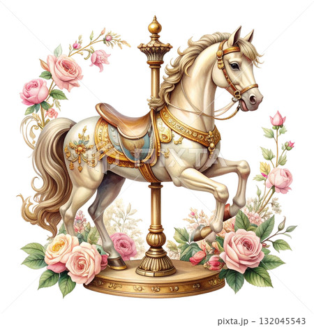 アンティーク調のメリーゴーランドの木馬のクラシカルなイラスト4/チラシやポスター用素材 アンティーク調のメリーゴーランドの木馬のクラシカルなイラスト4/チラシやポスター用素材 132045543
