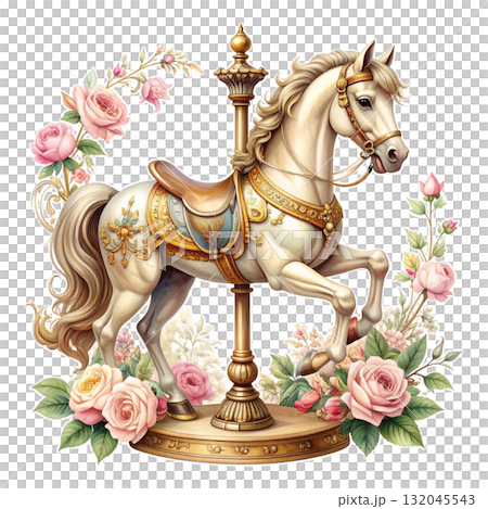 アンティーク調のメリーゴーランドの木馬のクラシカルなイラスト4/チラシやポスター用素材 アンティーク調のメリーゴーランドの木馬のクラシカルなイラスト4/チラシやポスター用素材 132045543