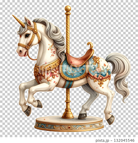 Classical illustration of an antique merry-go-round horse 1 / flyer or poster material Classical illustration of an antique merry-go-round horse 1 / flyer or poster material 132045546