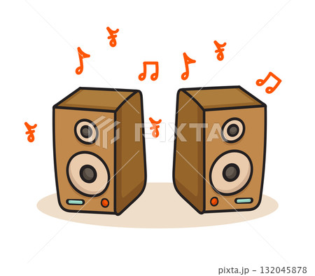 Speaker Monitor Sound Doodle.Hand Drawn Cartoon Colorful Music Equipment Vector Illustration. 132045878