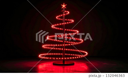 Abstract red Christmas tree with star, light and snow for winter holiday decoration and greeting card design illustration Abstract red Christmas tree with star, light and snow for winter holiday decoration and greeting card design illustration 132046363