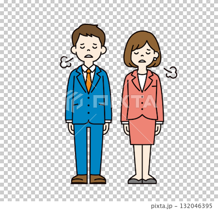 年輕商人男女全身向量插圖素材顏色_疲憊和嘆息 年輕商人男女全身向量插圖素材顏色_疲憊和嘆息 132046395