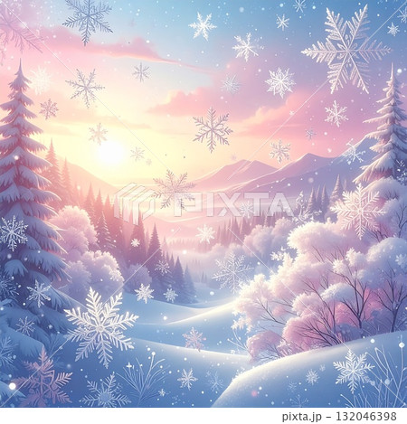 【AI生成画像】イラスト風　夢の中の雪の結晶 132046398