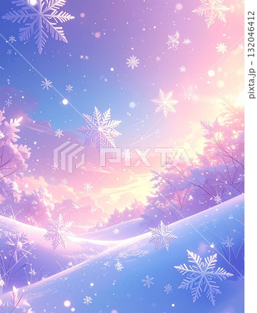 【AI生成画像】イラスト風　夢の中の雪の結晶 132046412