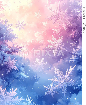 【AI生成画像】イラスト風 夢の中の雪の結晶 【AI生成画像】イラスト風 夢の中の雪の結晶 132046419