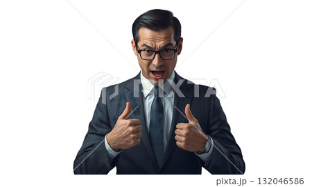 白背景にダブルいいねの男性ビジネスマン 132046586