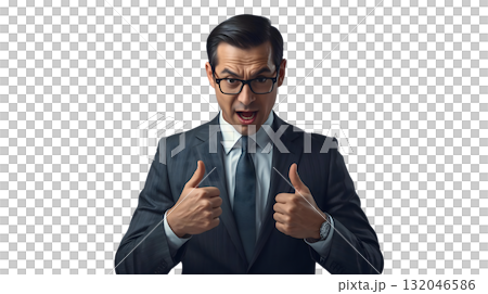 白背景にダブルいいねの男性ビジネスマン 132046586
