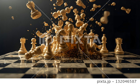 おちて砕けるたくさんのチェスの駒 132046587