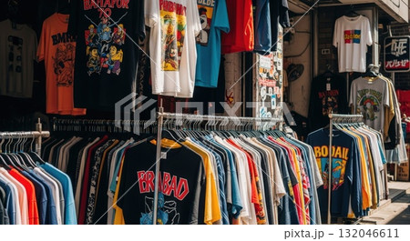Street Vintage Clothing Shop with Hanging T-Shirts Street Vintage Clothing Shop with Hanging T-Shirts 132046611