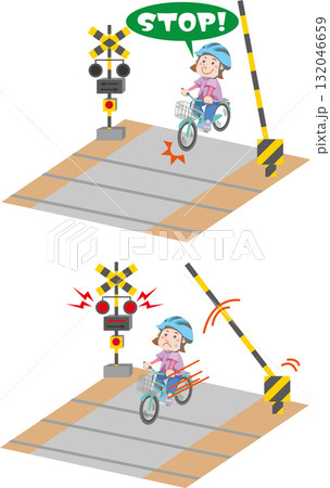 交通安全＜踏切での自転車・子供（女子）・遮断踏切立ち入り・一時停止・交通違反＞ 132046659