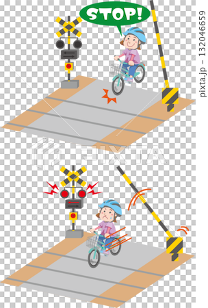 交通安全（鐵路道口的自行車、兒童（女性）、進入設有護欄的鐵路道口、停車、交通違規） 132046659