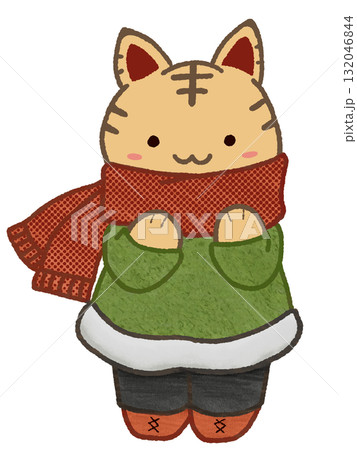 マフラー巻いた猫 132046844