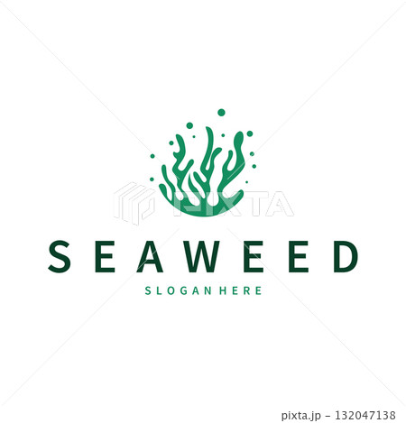 Aquarium concept logo seaweed underwater plants where fish live simple and elegant design for brand and poster template illustration 132047138