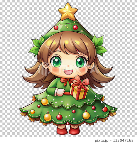 Cute girl holding a gift box Clipart White Background 132047168