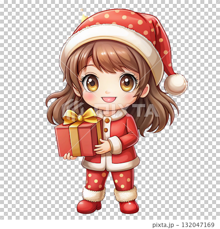 Cute girl holding a gift box Clipart White Background 132047169