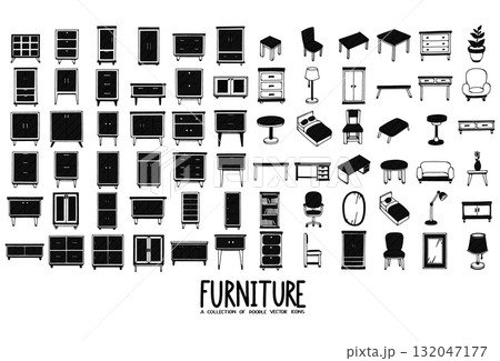 Furniture Related Doodle vector icon set. Drawing sketch illustration hand drawn line eps10 132047177
