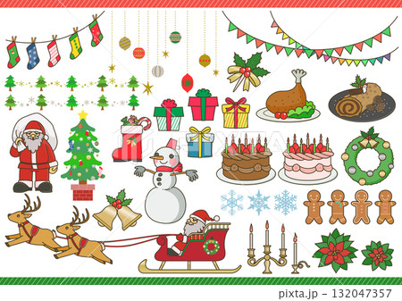 かわいいクリスマスのイラスト素材セット かわいいクリスマスのイラスト素材セット 132047357
