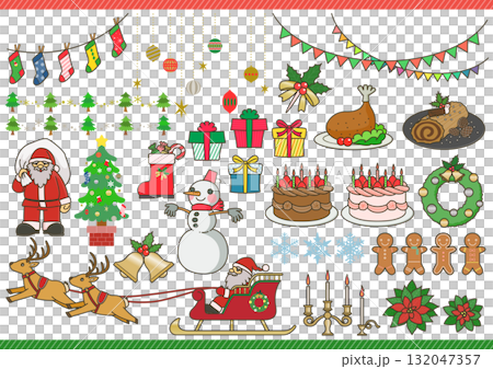 かわいいクリスマスのイラスト素材セット かわいいクリスマスのイラスト素材セット 132047357
