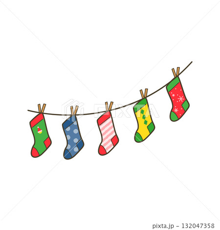 クリスマスに吊るされた靴下のイラスト クリスマスに吊るされた靴下のイラスト 132047358