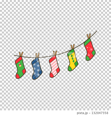 クリスマスに吊るされた靴下のイラスト クリスマスに吊るされた靴下のイラスト 132047358