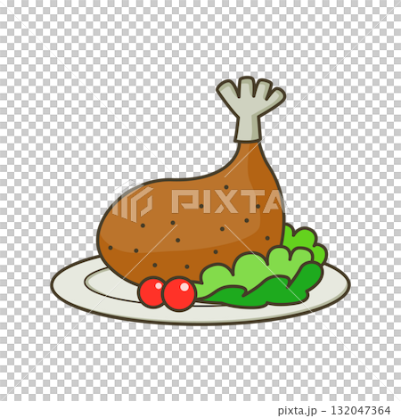 お皿に乗ったローストチキンのイラスト お皿に乗ったローストチキンのイラスト 132047364