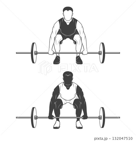 Barbell Deadlift Setup, Vector Illustration. Deadlift Start Position. Athlete Holding Bar. Deadlift Technique Vector Illustration for Fitness, Strength Training, Powerlifting, Poster 132047510
