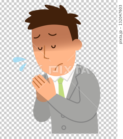 Male office worker apologizing with hands together 1 132047603