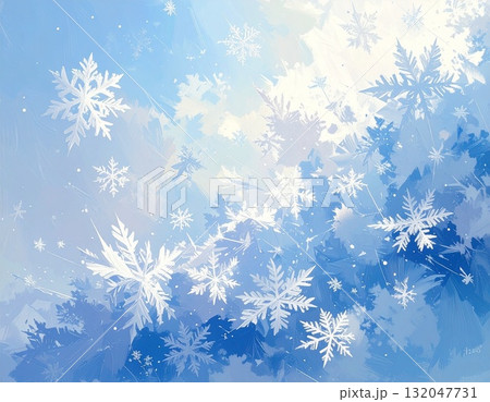 【AI生成画像】イラスト風　ホワイトクリスマス　雪の結晶 132047731