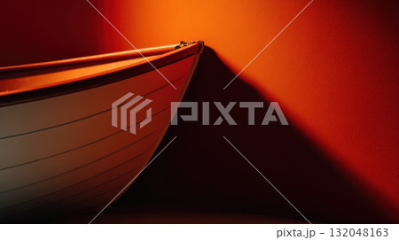 Vintage wooden boat in warm color setting 132048163