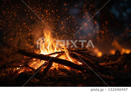 Warm bonfire crackling under the night sky Warm bonfire crackling under the night sky 132048497
