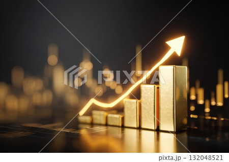 Golden growth trend graph shows financial success 132048521