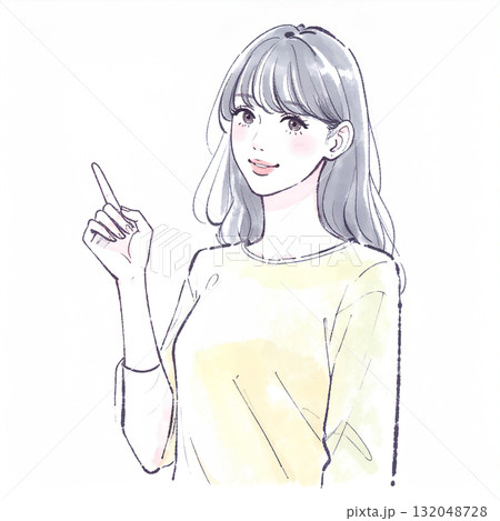 水彩画・手描き風の女性・女の子のイラスト素材 132048728