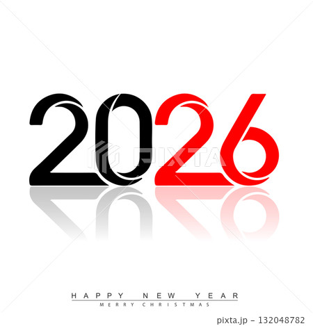 Modern Merry Christmas and Happy New Year 2026 creative typography design. Vector 132048782