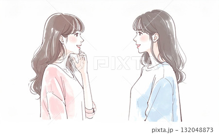 水彩画・手描き風の女性・女の子のイラスト素材 132048873