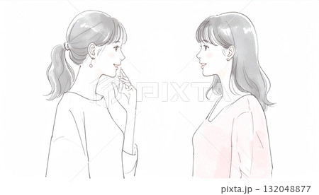 水彩画・手描き風の女性・女の子のイラスト素材 132048877