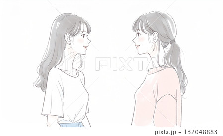 水彩画・手描き風の女性・女の子のイラスト素材 132048883