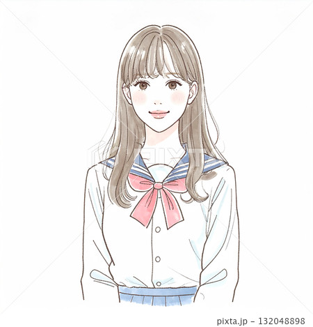 水彩画・手描き風の女性・女の子のイラスト素材 132048898