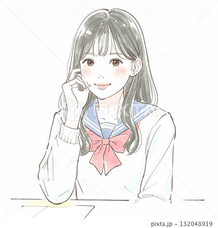 水彩画・手描き風の女性・女の子のイラスト素材 132048919