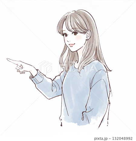 水彩画・手描き風の女性・女の子のイラスト素材 132048992