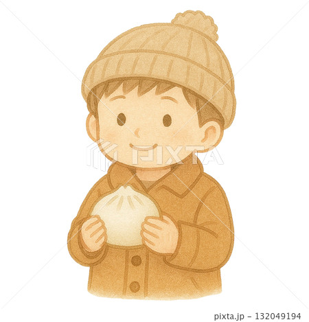 【冬】肉まんを持った男の子のイラスト 【冬】肉まんを持った男の子のイラスト 132049194