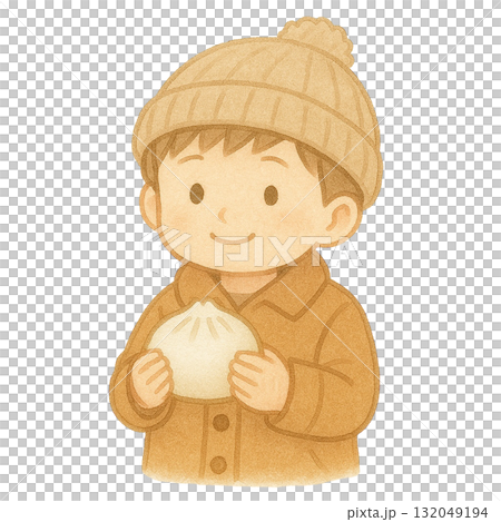 【冬】肉まんを持った男の子のイラスト 【冬】肉まんを持った男の子のイラスト 132049194