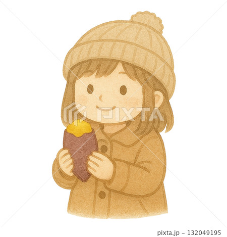 【冬】焼き芋を持った女の子のイラスト 132049195