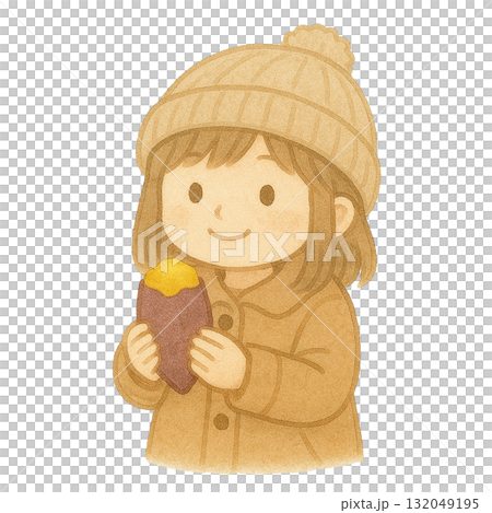 [冬天]拿著烤地瓜的女孩的插圖 132049195
