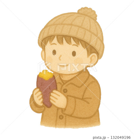【冬】焼き芋を持った男の子のイラスト 【冬】焼き芋を持った男の子のイラスト 132049196